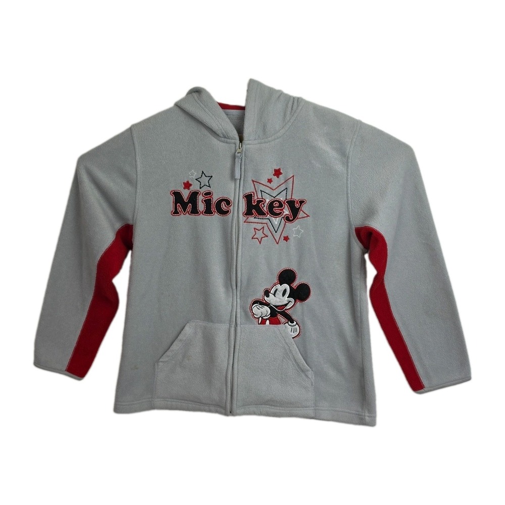 Disney Full-Zip Fleece Hooded Sweatshirt Women's L Gray Embroidered Mickey
